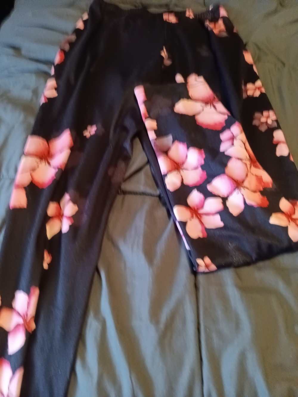 & Other Stories Black Leggings with Pink Floral Print